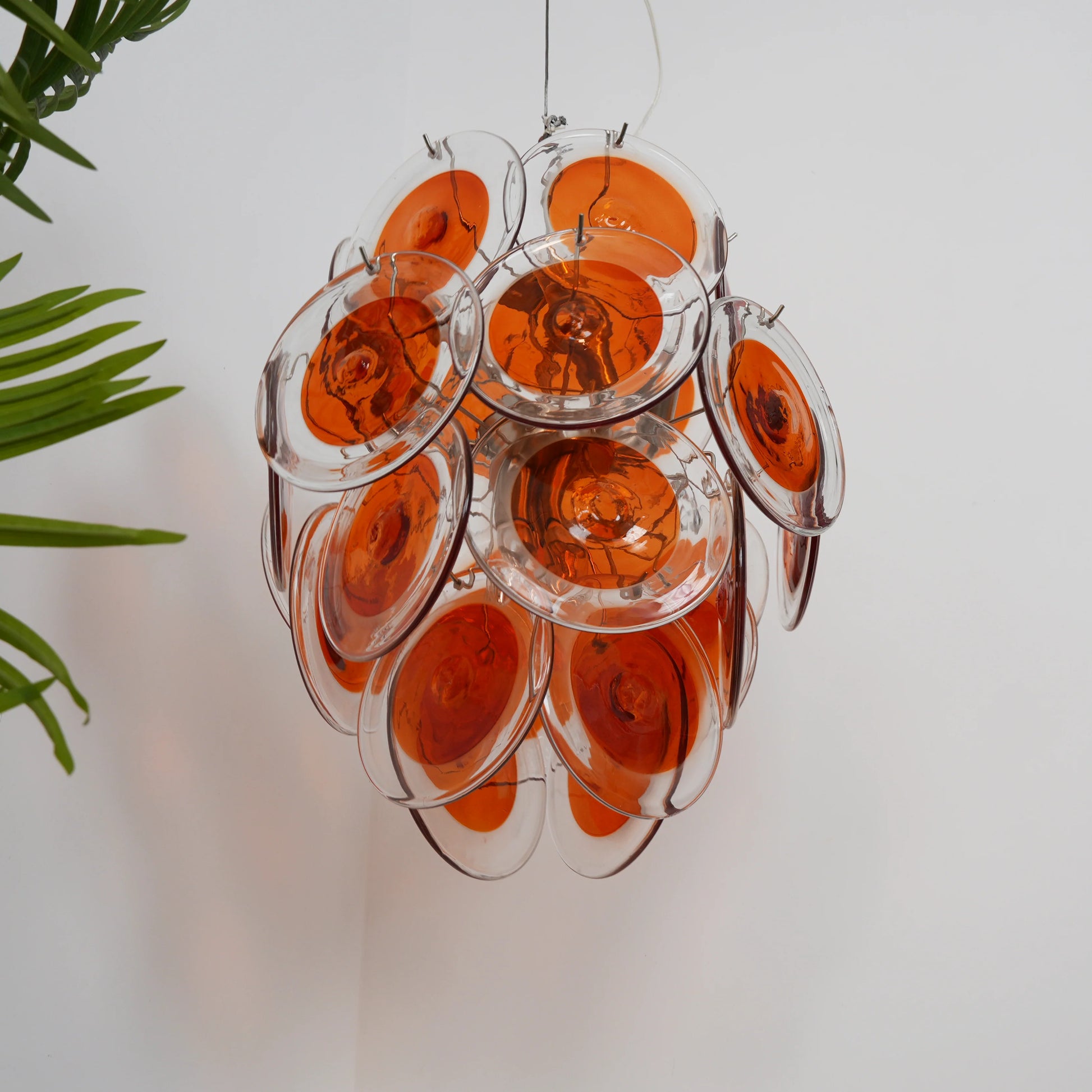 Vintage Murano Orange Transparent Disc Chandelier - Nuvé