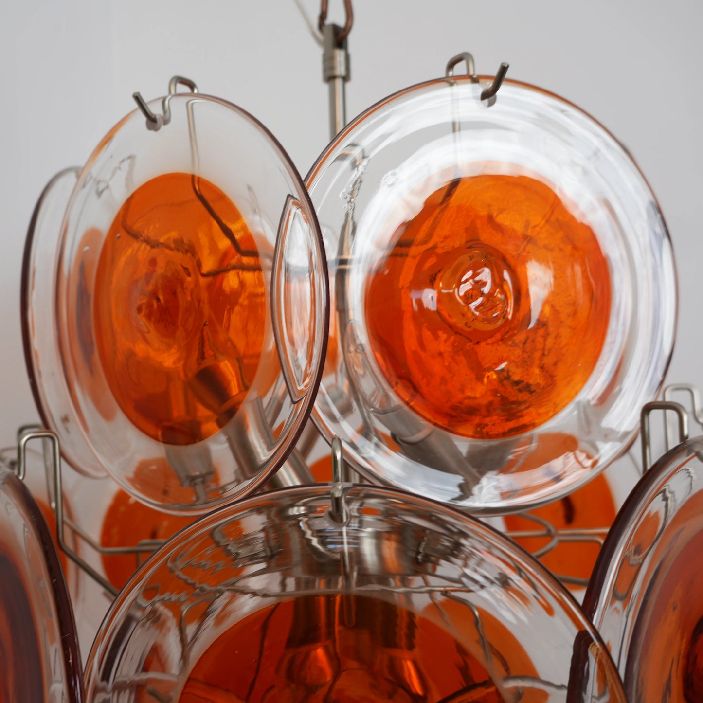 Vintage Murano Orange Transparent Disc Chandelier - Nuvé