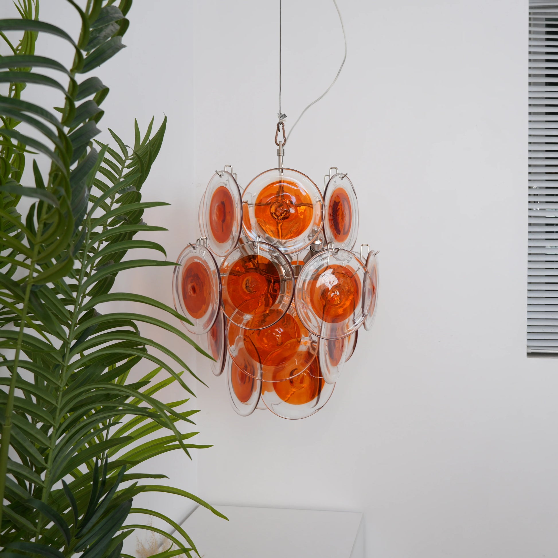 Vintage Murano Orange Transparent Disc Chandelier - Nuvé