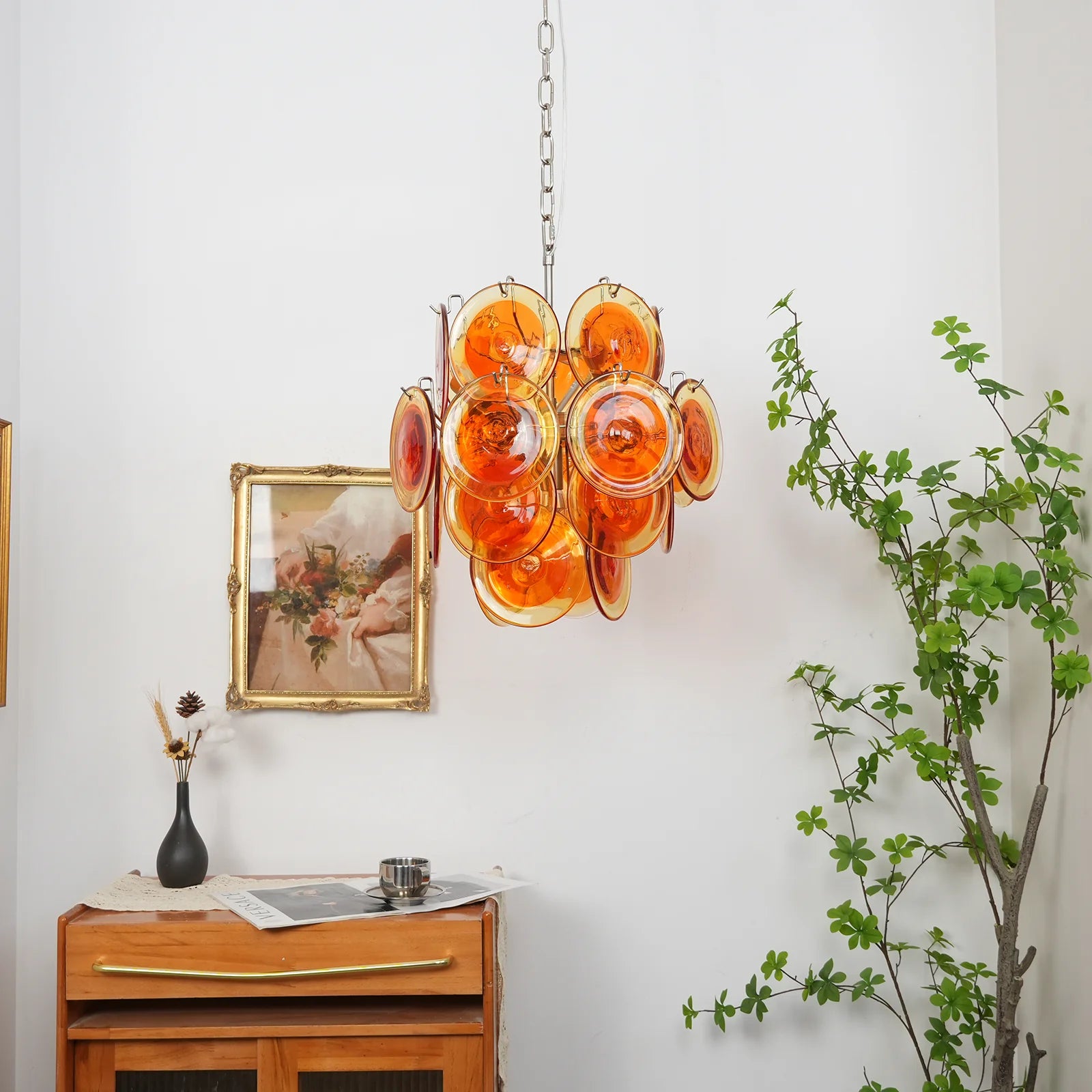 Vintage Murano Orange Transparent Disc Chandelier - Nuvé