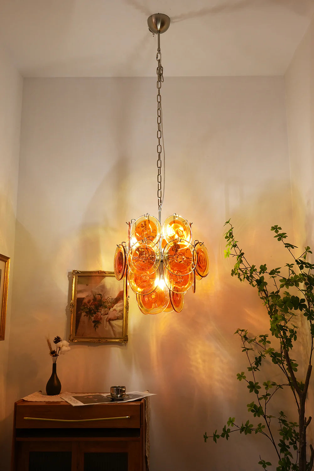 Vintage Murano Orange Transparent Disc Chandelier - Nuvé