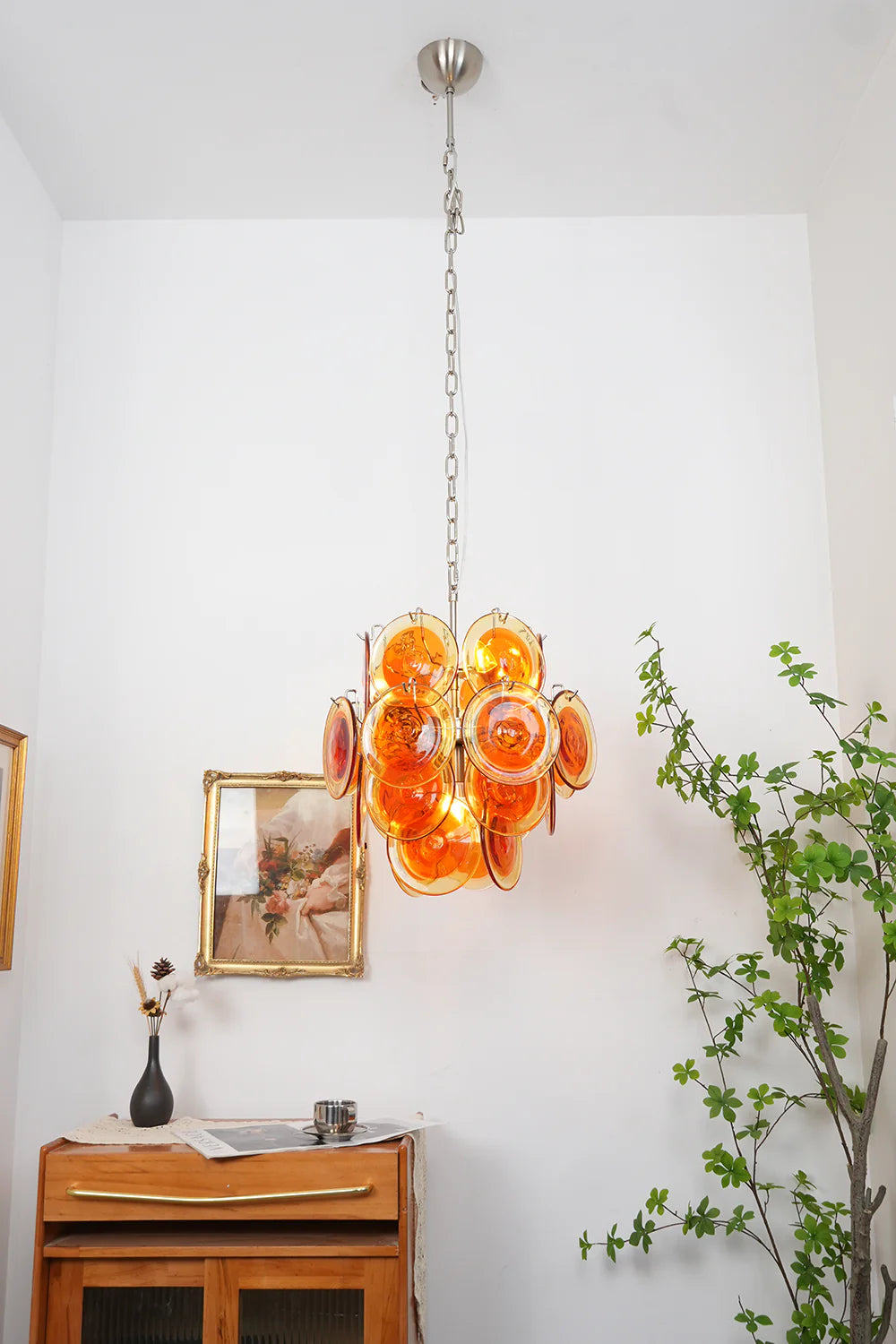 Vintage Murano Orange Transparent Disc Chandelier - Nuvé