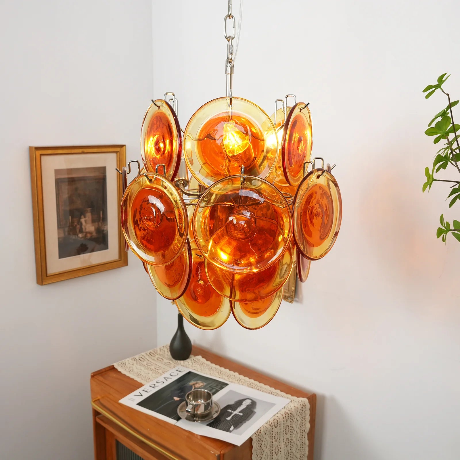 Vintage Murano Orange Transparent Disc Chandelier - Nuvé