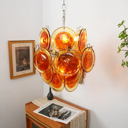 Vintage Murano Orange Transparent Disc Chandelier - Nuvé