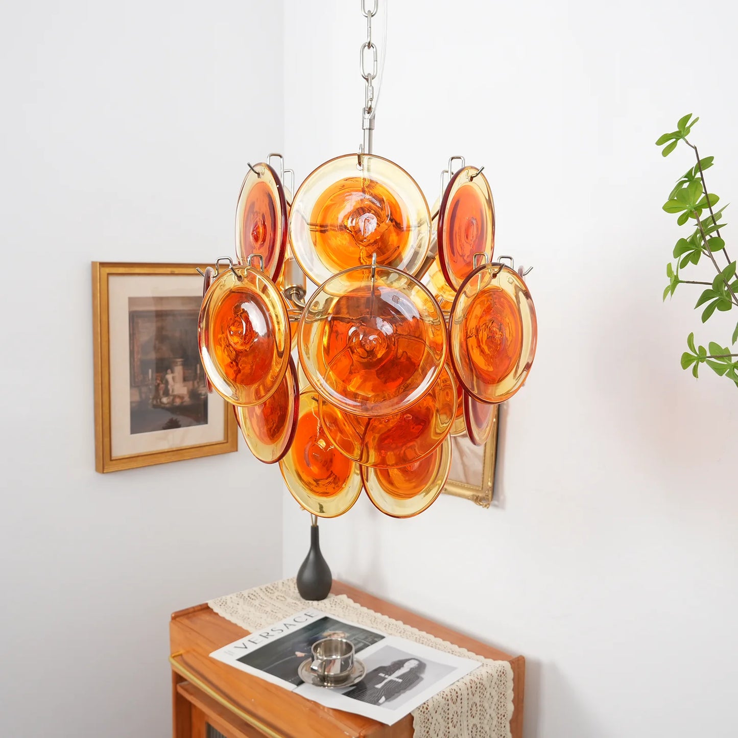 Vintage Murano Orange Transparent Disc Chandelier - Nuvé