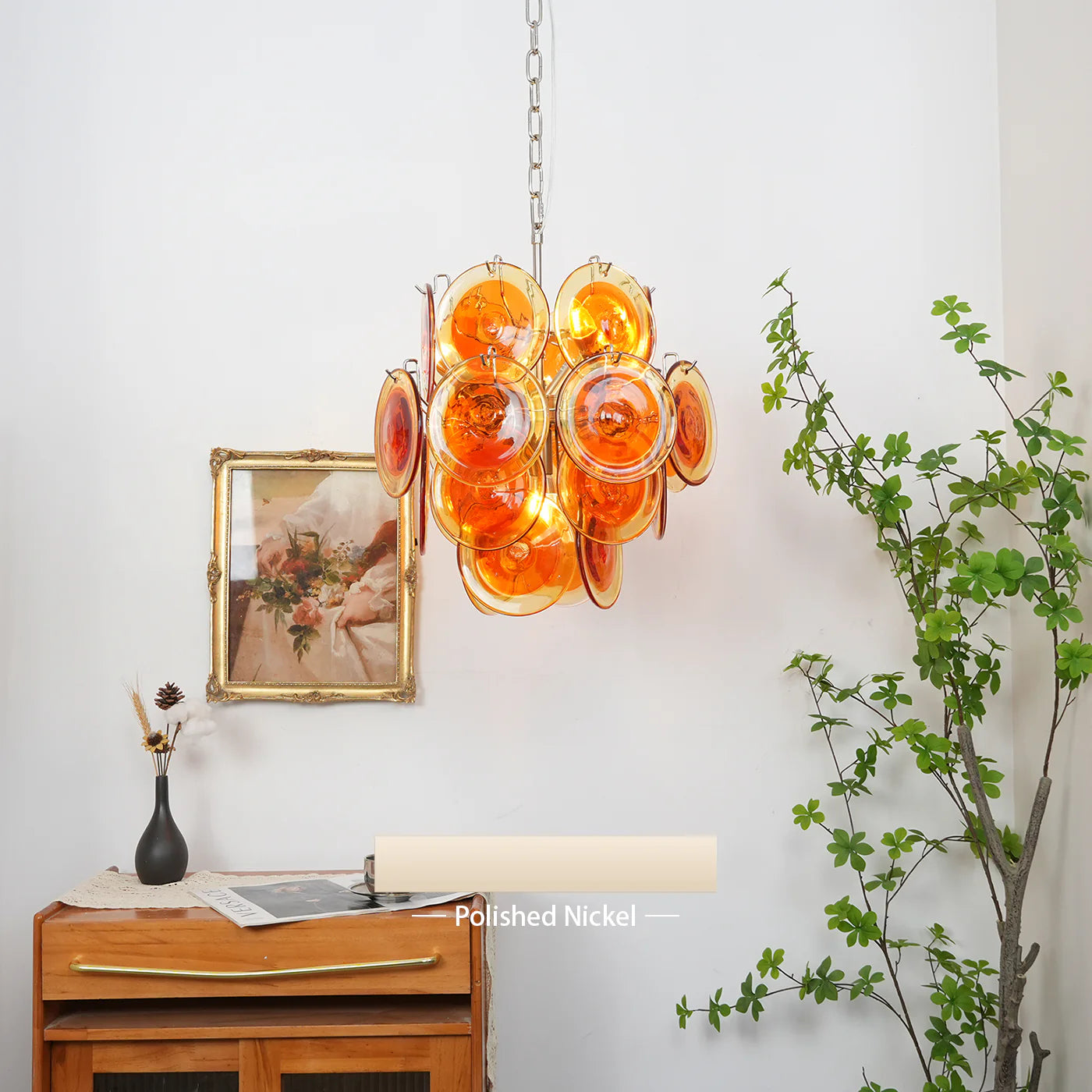 Vintage Murano Orange Transparent Disc Chandelier - Nuvé