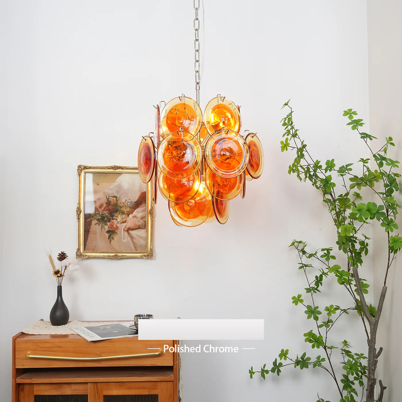 Vintage Murano Orange Transparent Disc Chandelier - Nuvé