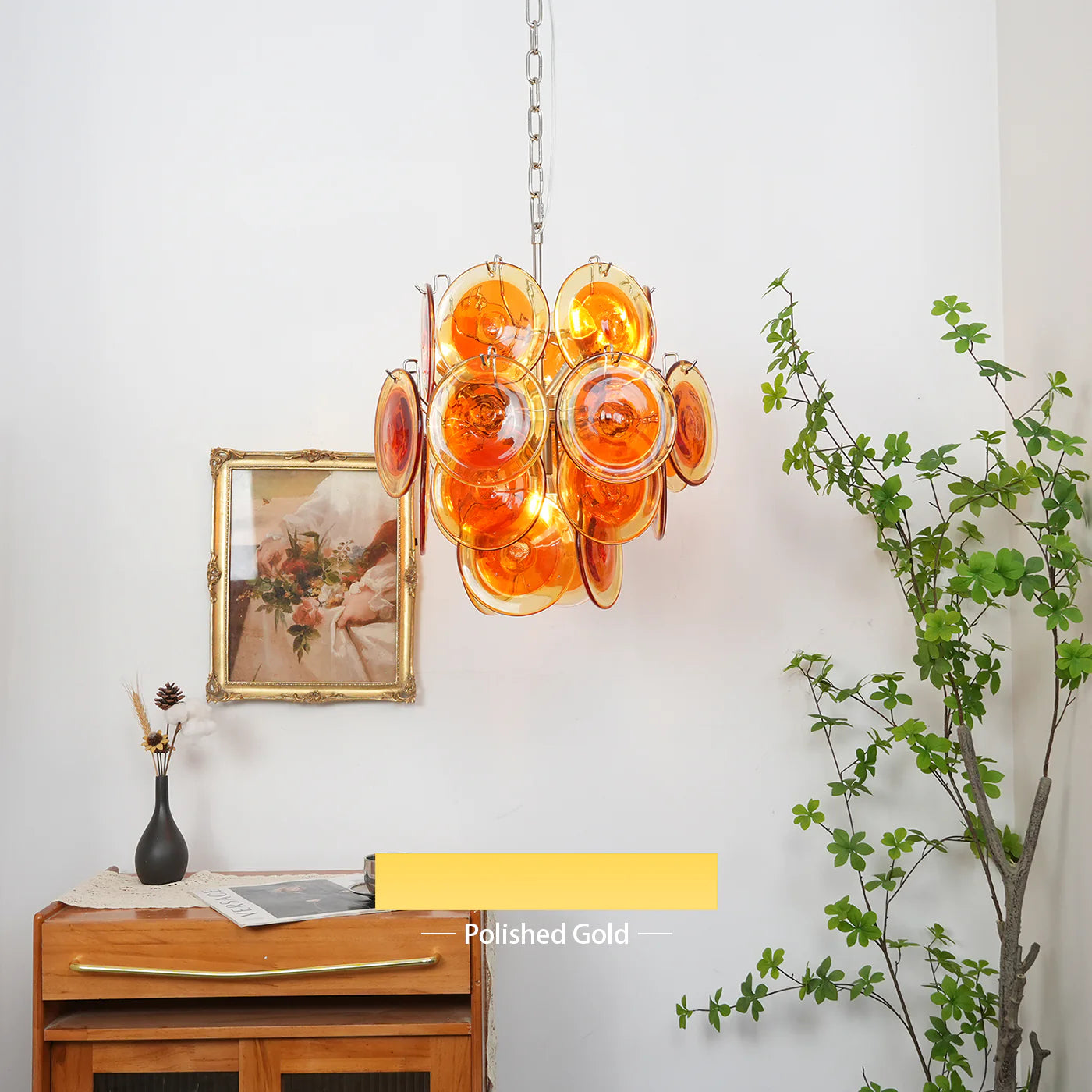 Vintage Murano Orange Transparent Disc Chandelier - Nuvé