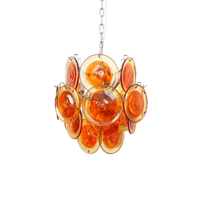 Vintage Murano Orange Transparent Disc Chandelier - Nuvé