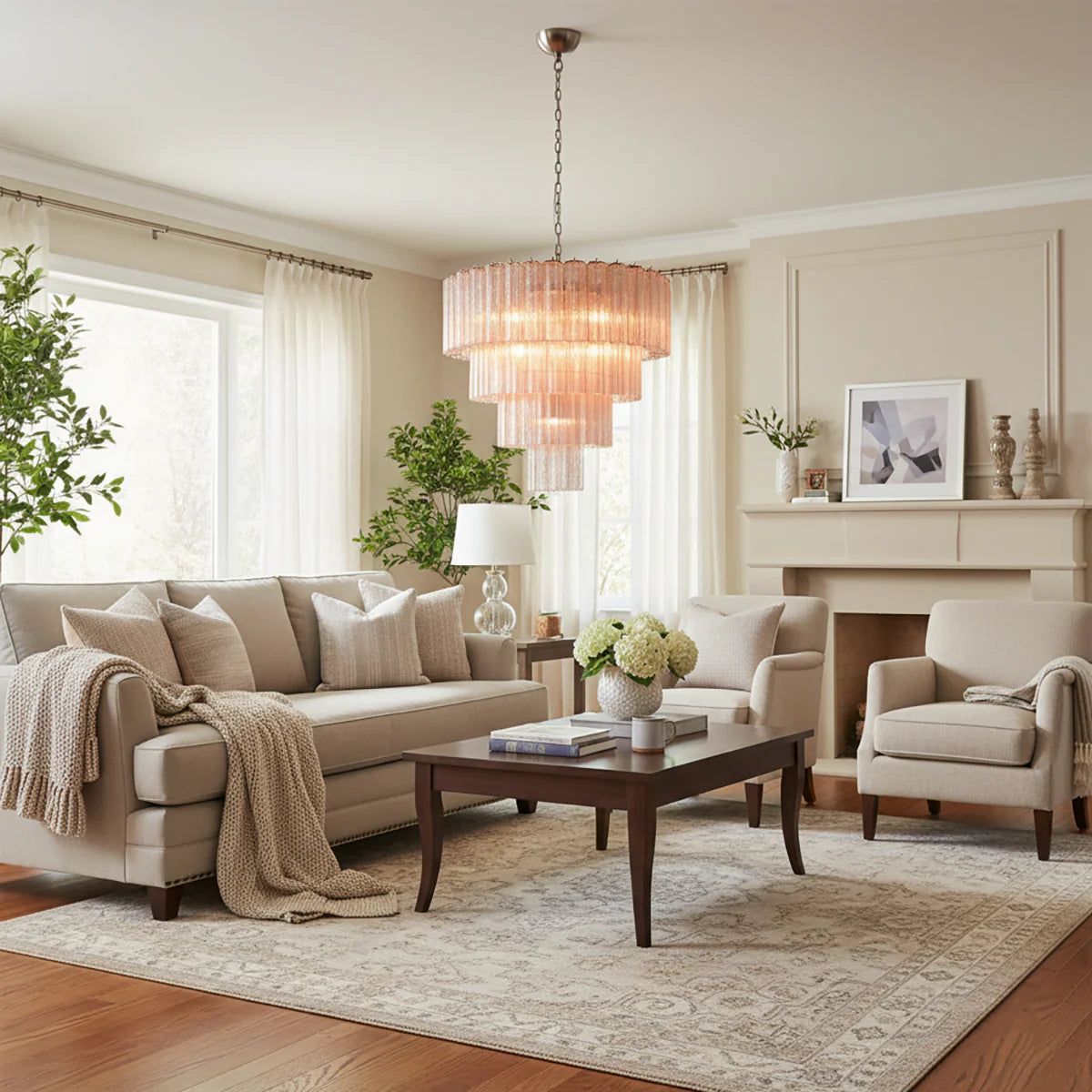 Pink Murano Star Shaped Glass Tube Chandelier - Nuvé