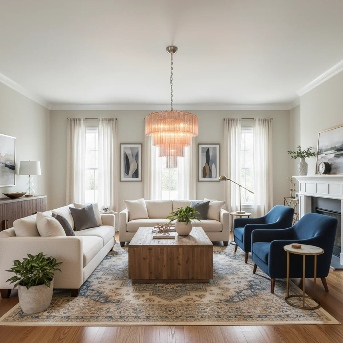 Pink Murano Star Shaped Glass Tube Chandelier - Nuvé