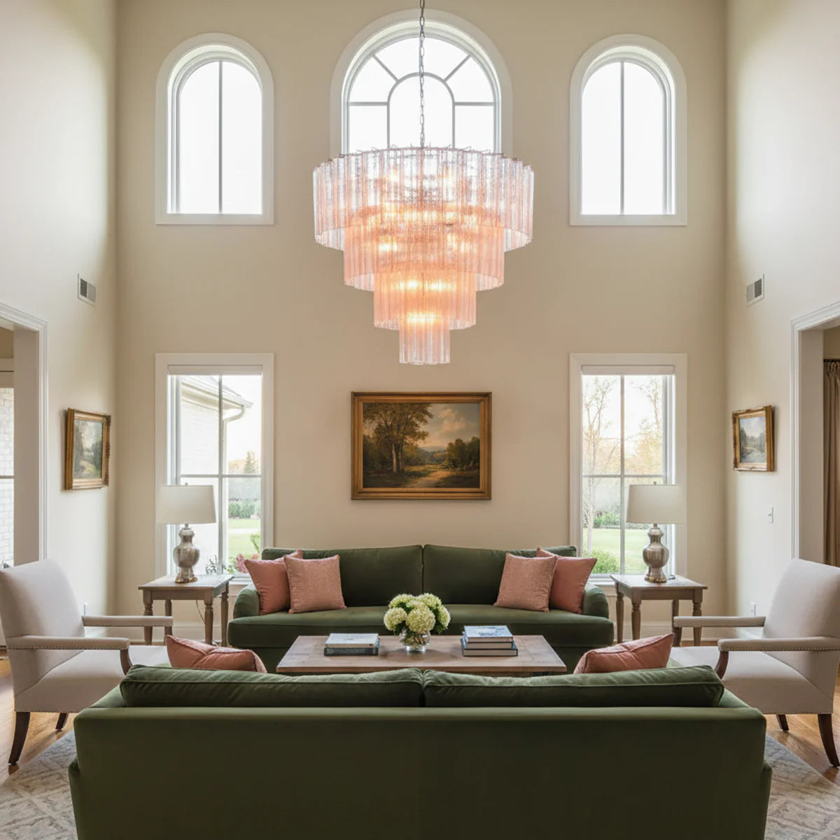 Pink Murano Star Shaped Glass Tube Chandelier - Nuvé