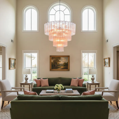 Pink Murano Star Shaped Glass Tube Chandelier - Nuvé