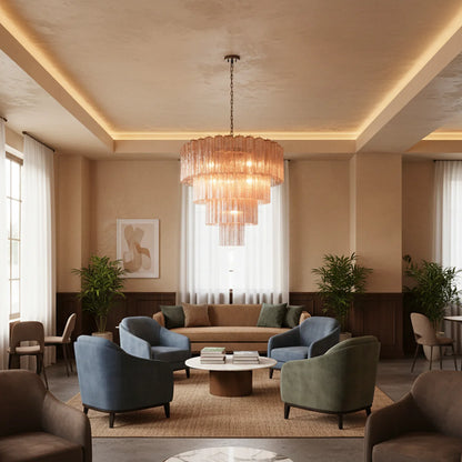 Pink Murano Star Shaped Glass Tube Chandelier - Nuvé