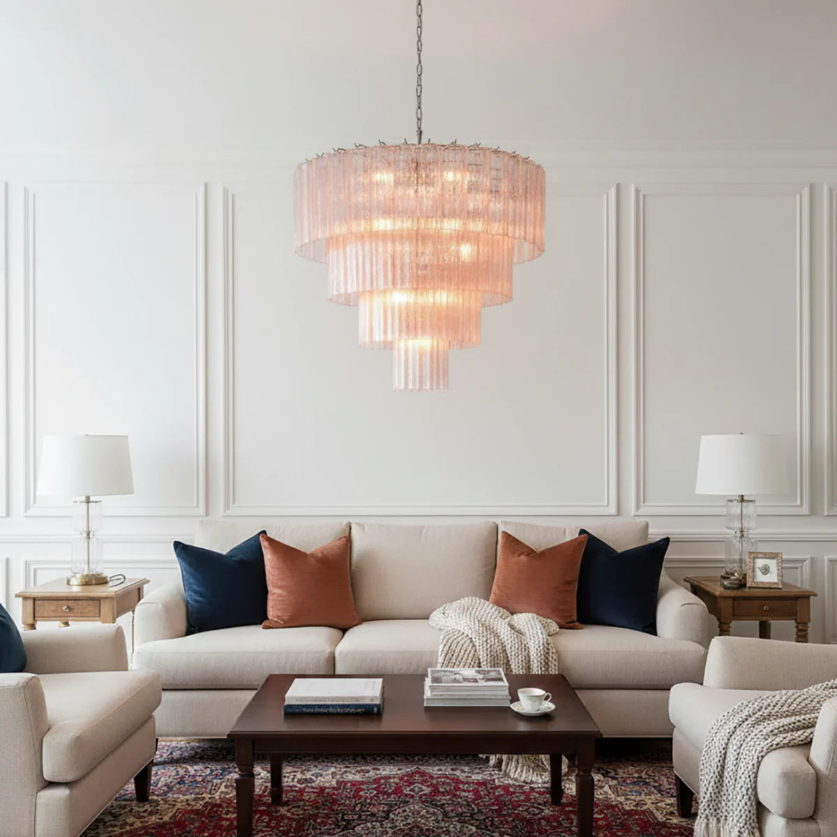 Pink Murano Star Shaped Glass Tube Chandelier - Nuvé