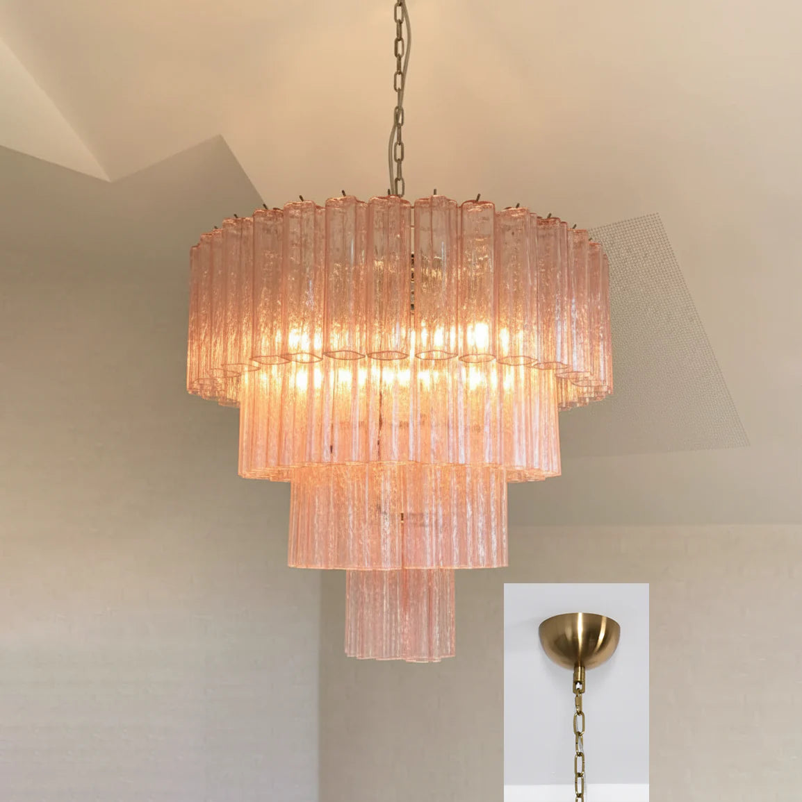 Pink Murano Star Shaped Glass Tube Chandelier - Nuvé