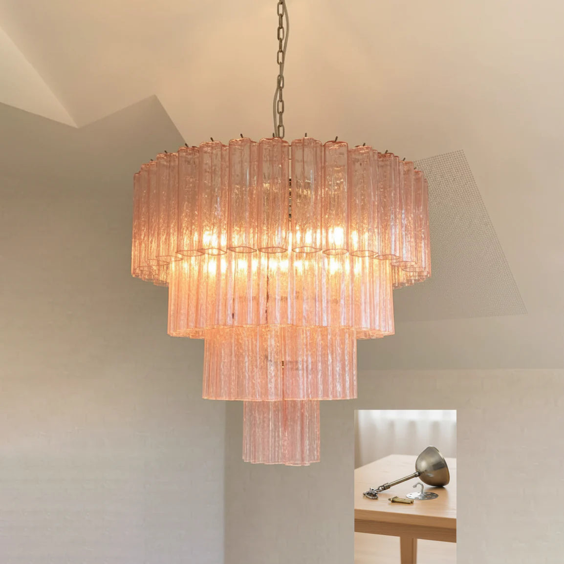 Pink Murano Star Shaped Glass Tube Chandelier - Nuvé
