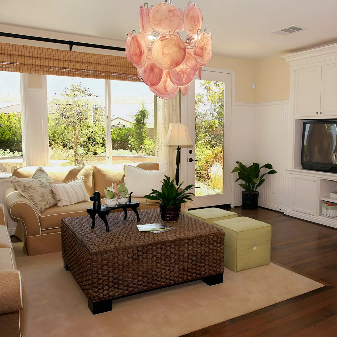 Vintage Murano Pink Glass Disks Chandelier - Nuvé