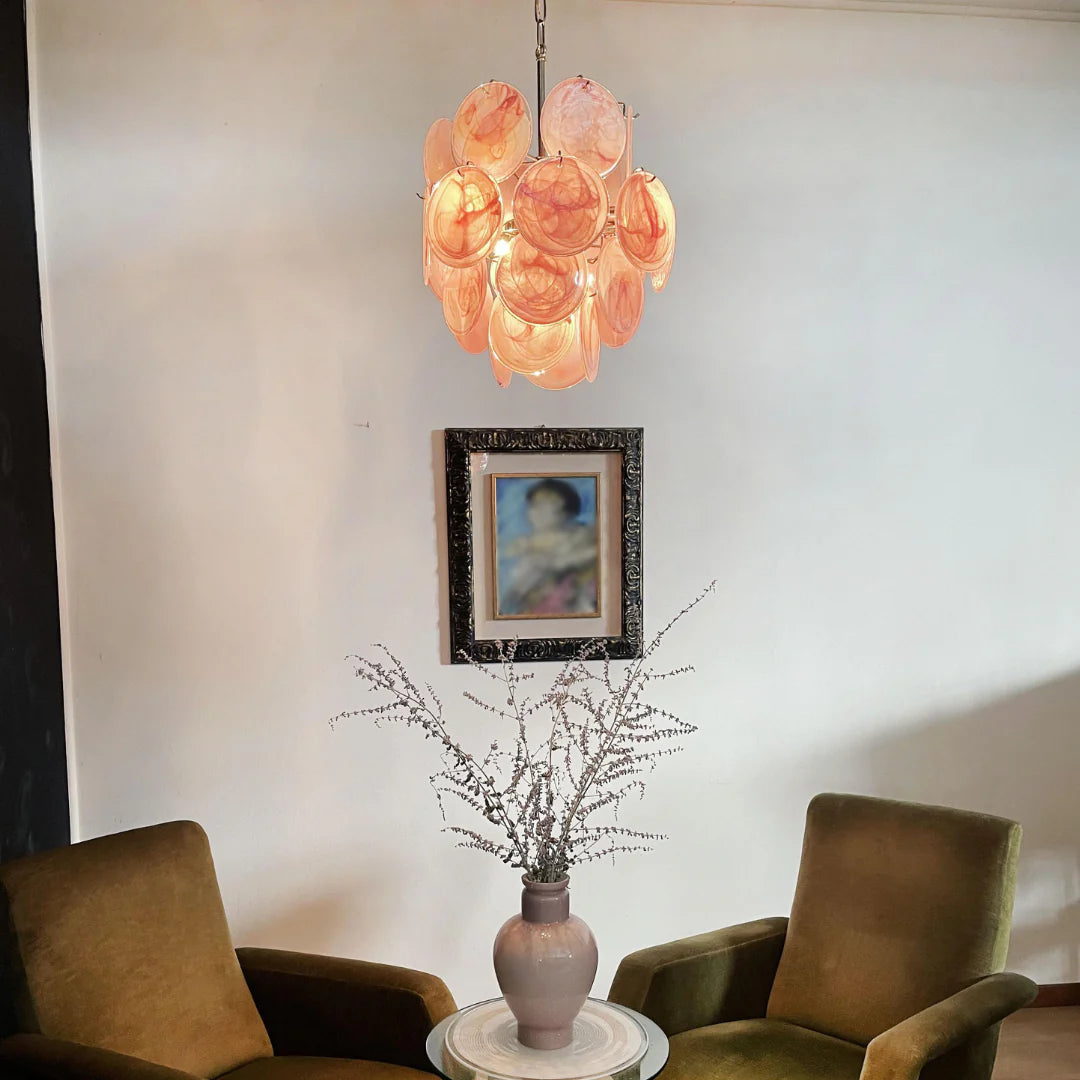 Vintage Murano Pink Glass Disks Chandelier - Nuvé
