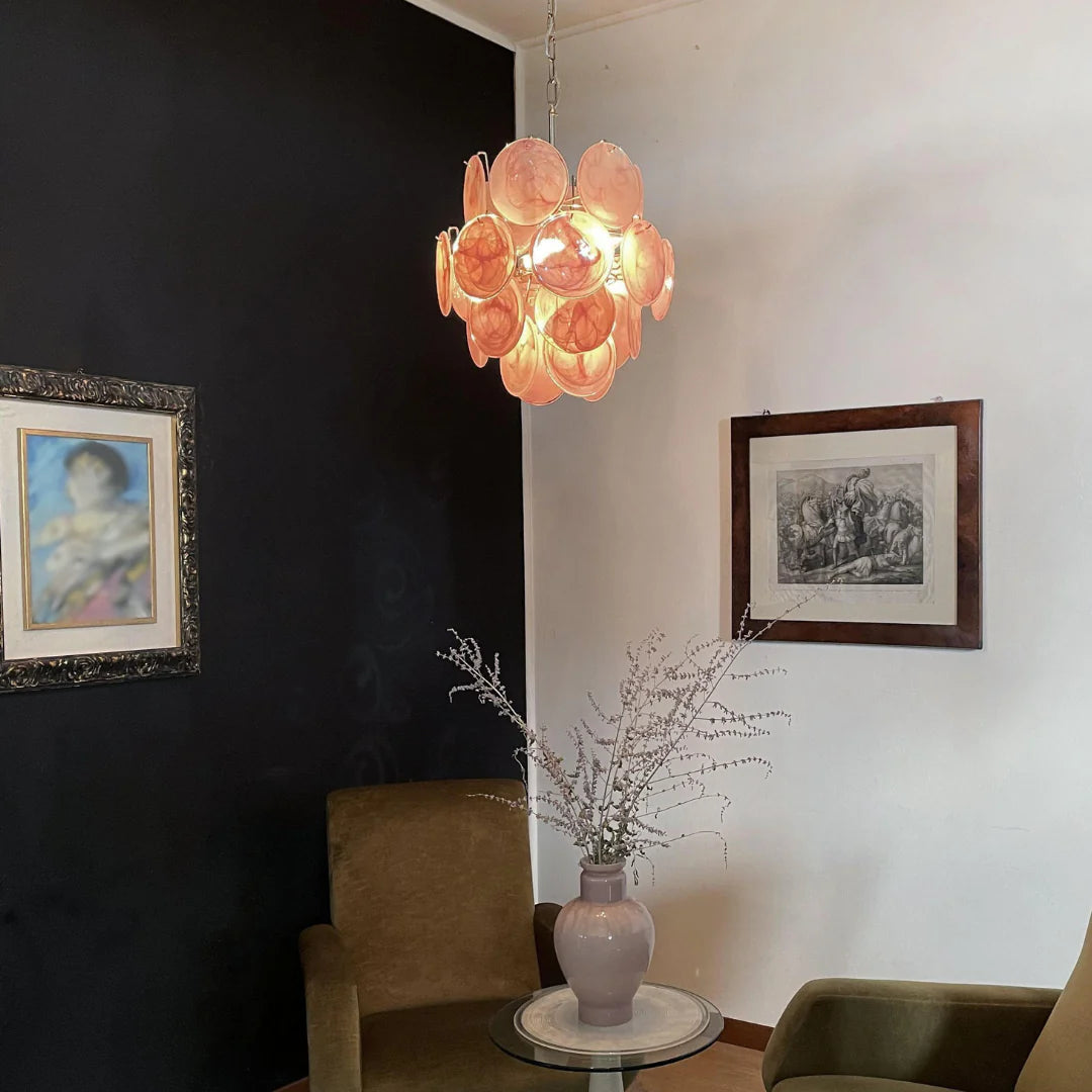 Vintage Murano Pink Glass Disks Chandelier - Nuvé