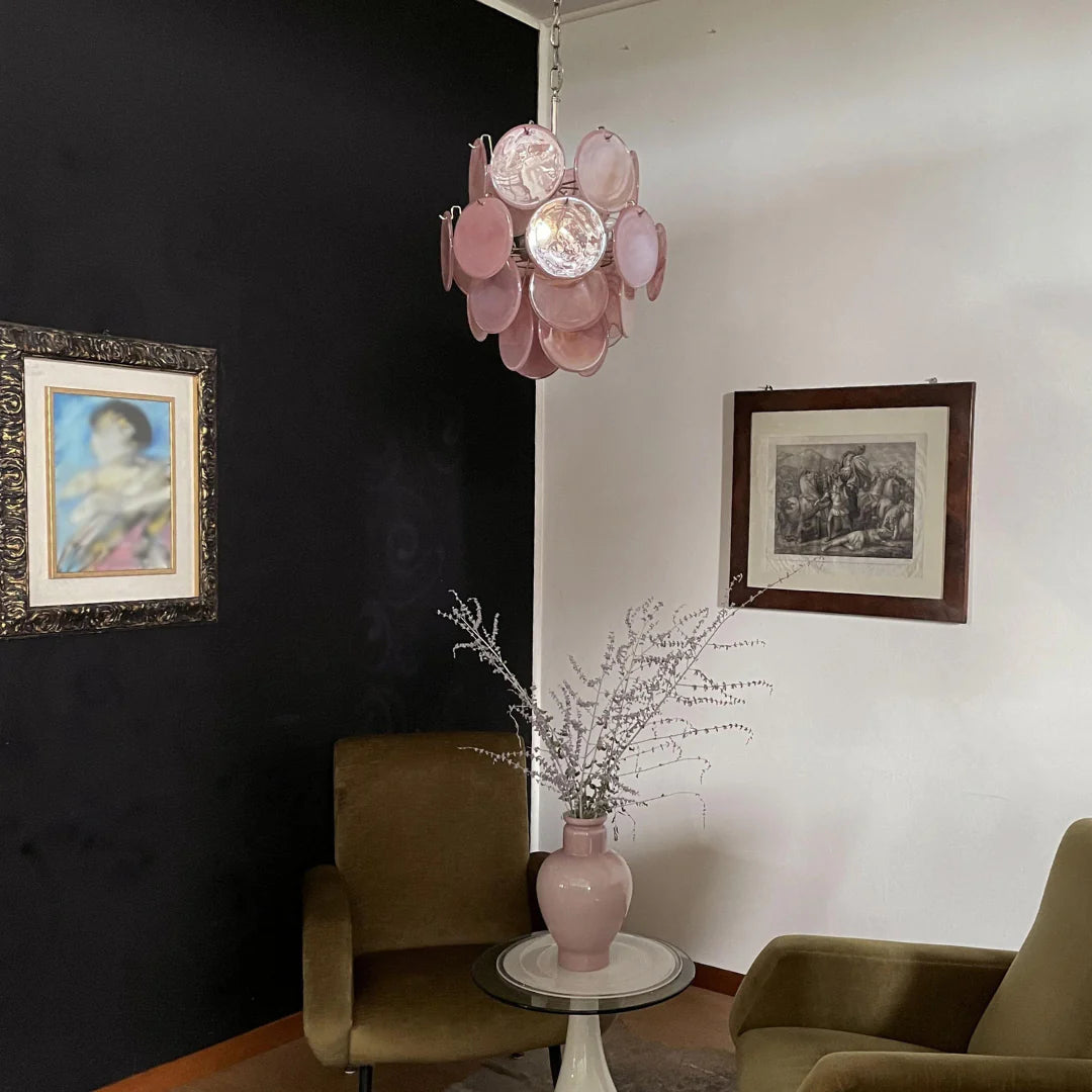 Vintage Murano Pink Glass Disks Chandelier - Nuvé