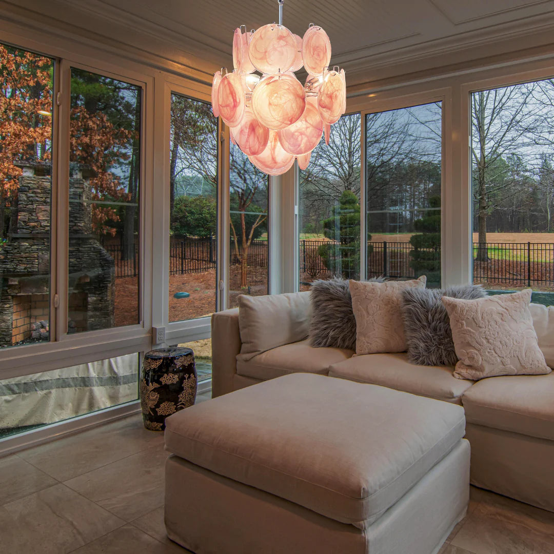 Vintage Murano Pink Glass Disks Chandelier - Nuvé