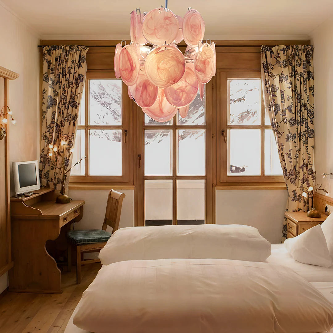 Vintage Murano Pink Glass Disks Chandelier - Nuvé