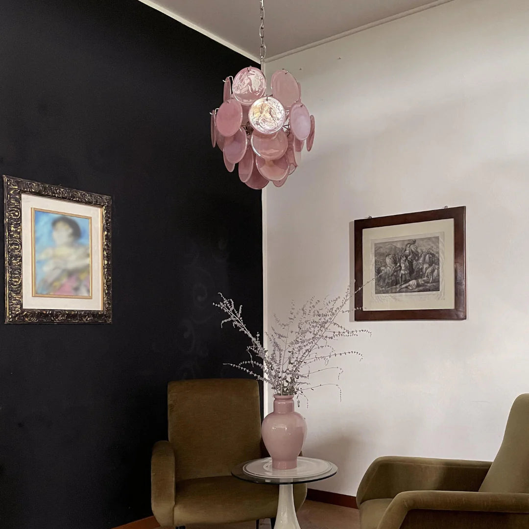 Vintage Murano Pink Glass Disks Chandelier - Nuvé