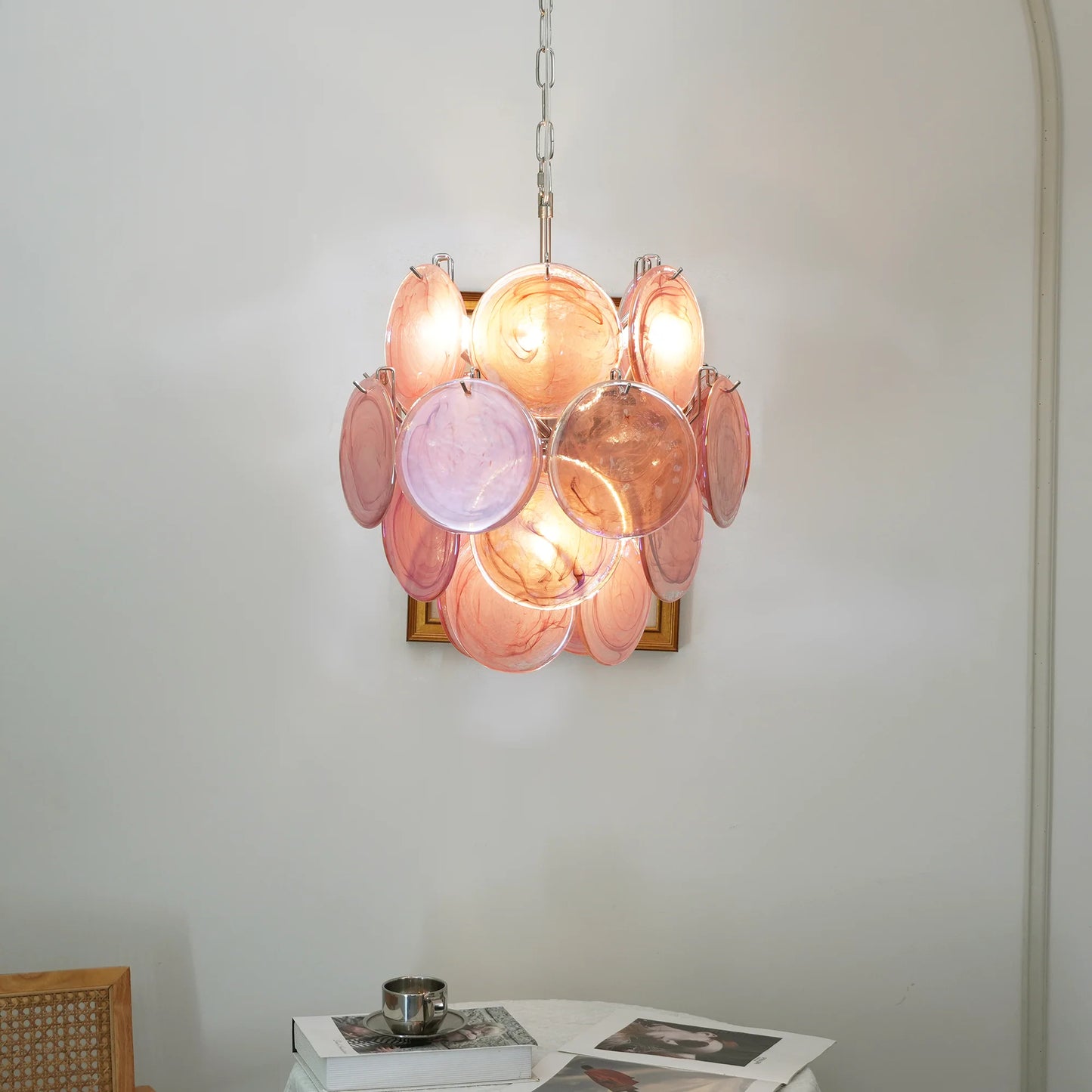 Vintage Murano Pink Glass Disks Chandelier - Nuvé
