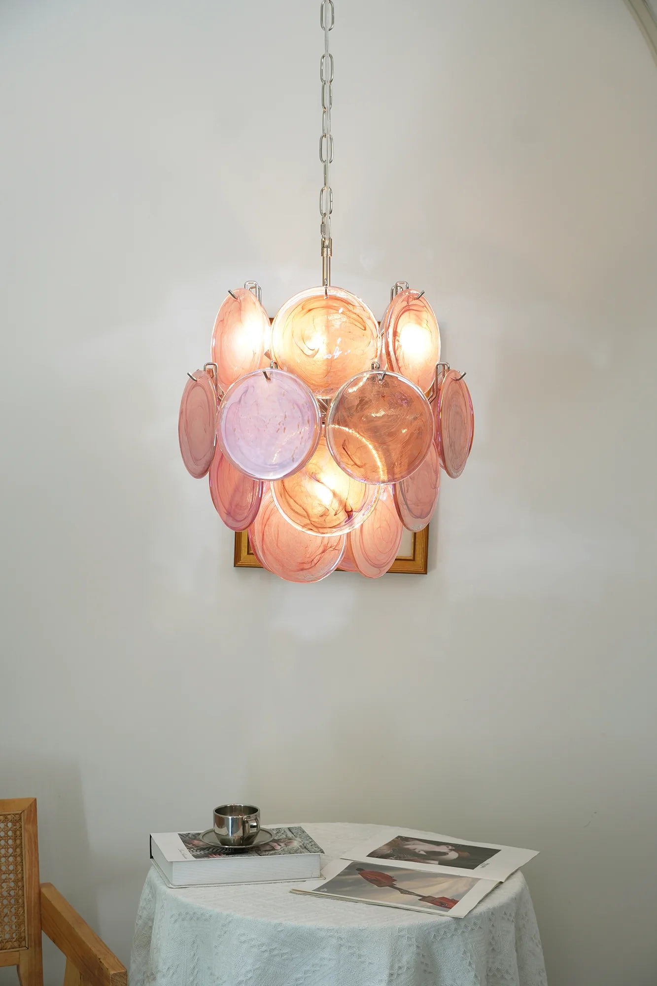 Vintage Murano Pink Glass Disks Chandelier - Nuvé