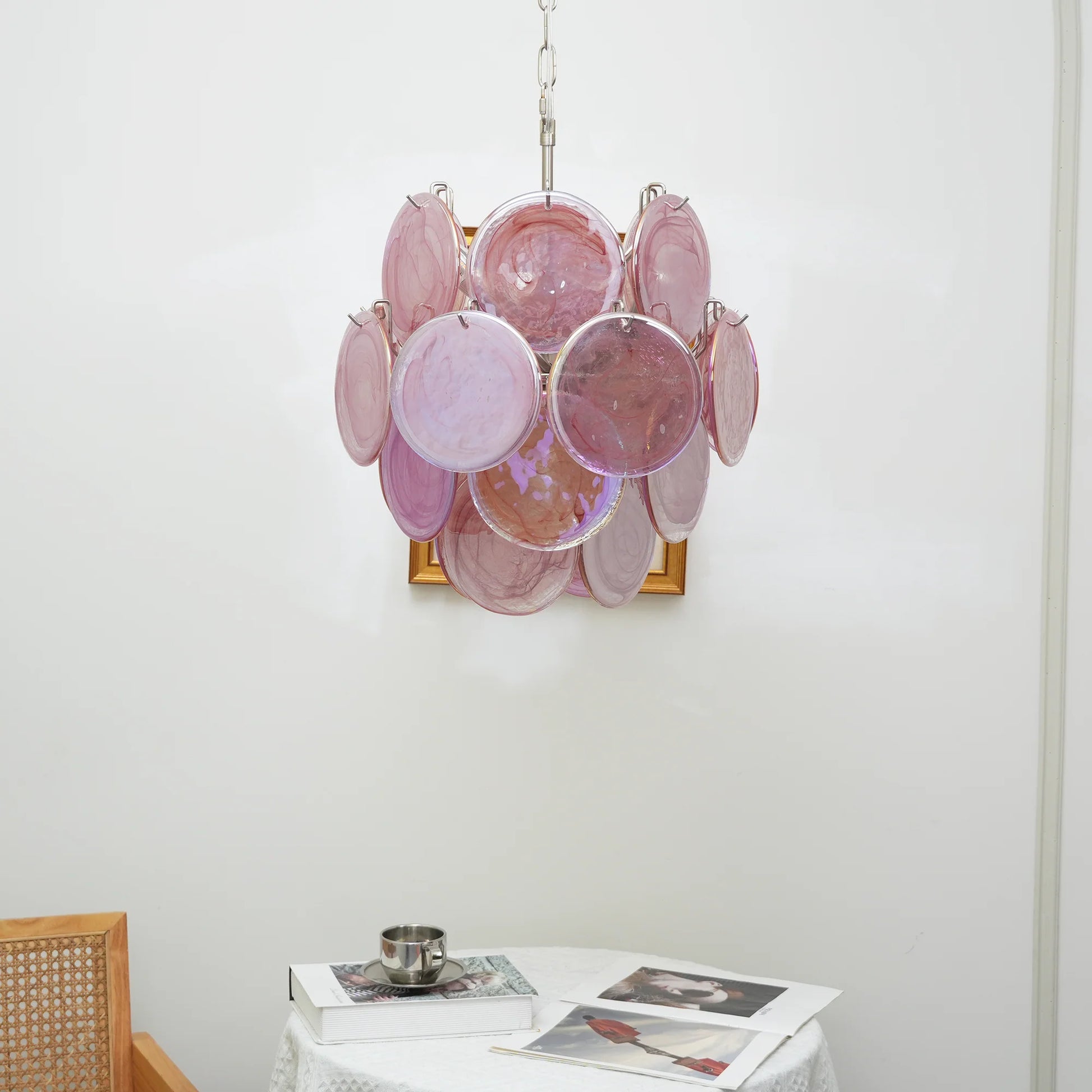 Vintage Murano Pink Glass Disks Chandelier - Nuvé