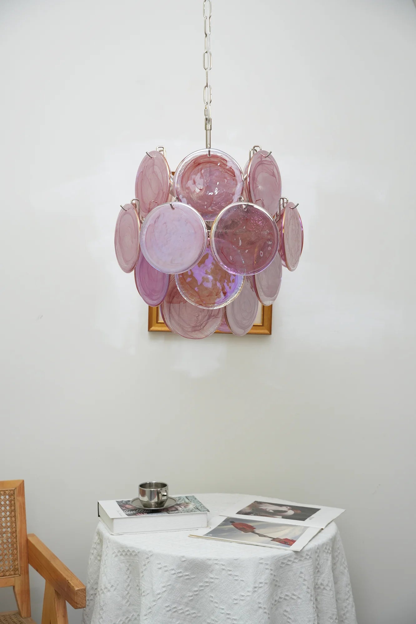 Vintage Murano Pink Glass Disks Chandelier - Nuvé