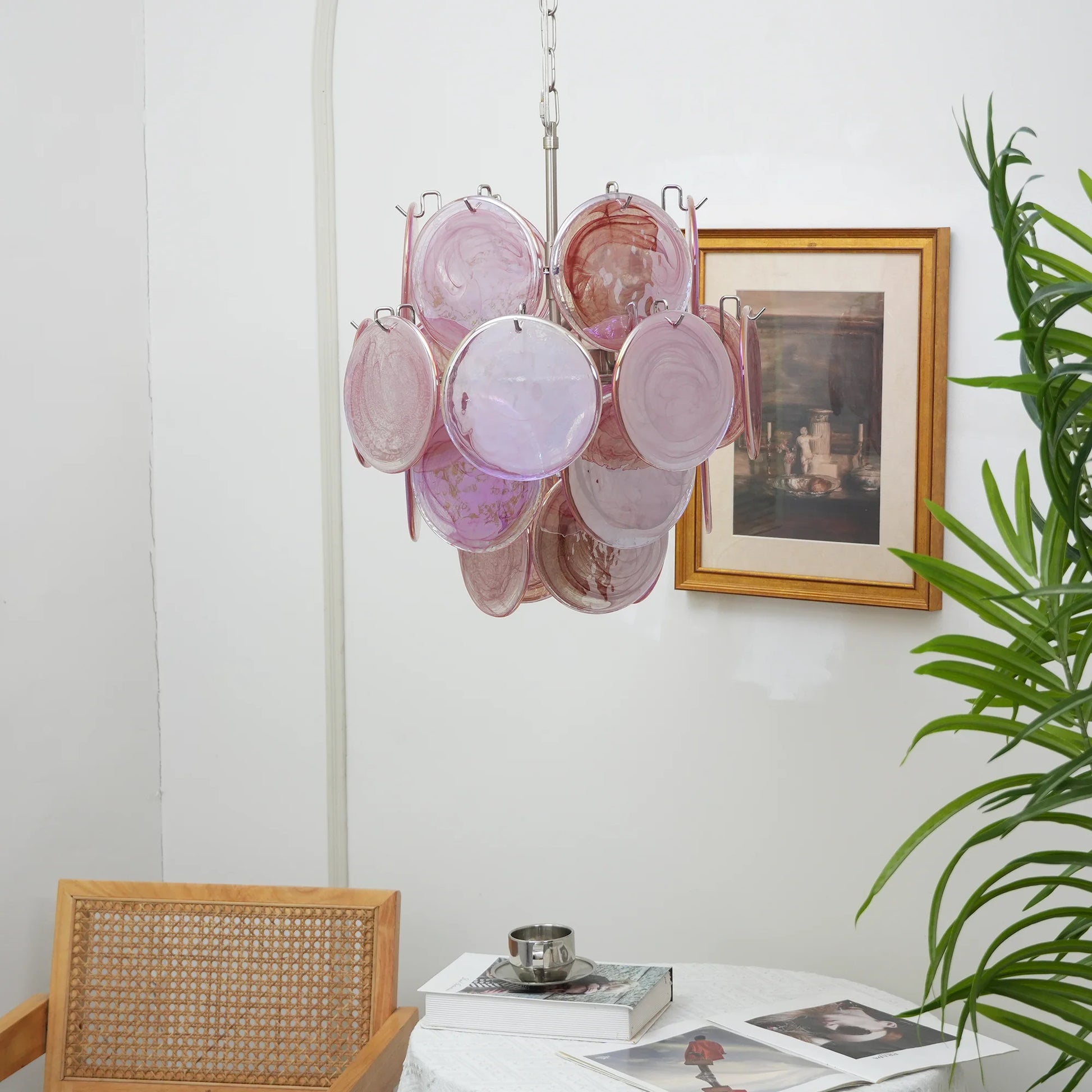 Vintage Murano Pink Glass Disks Chandelier - Nuvé