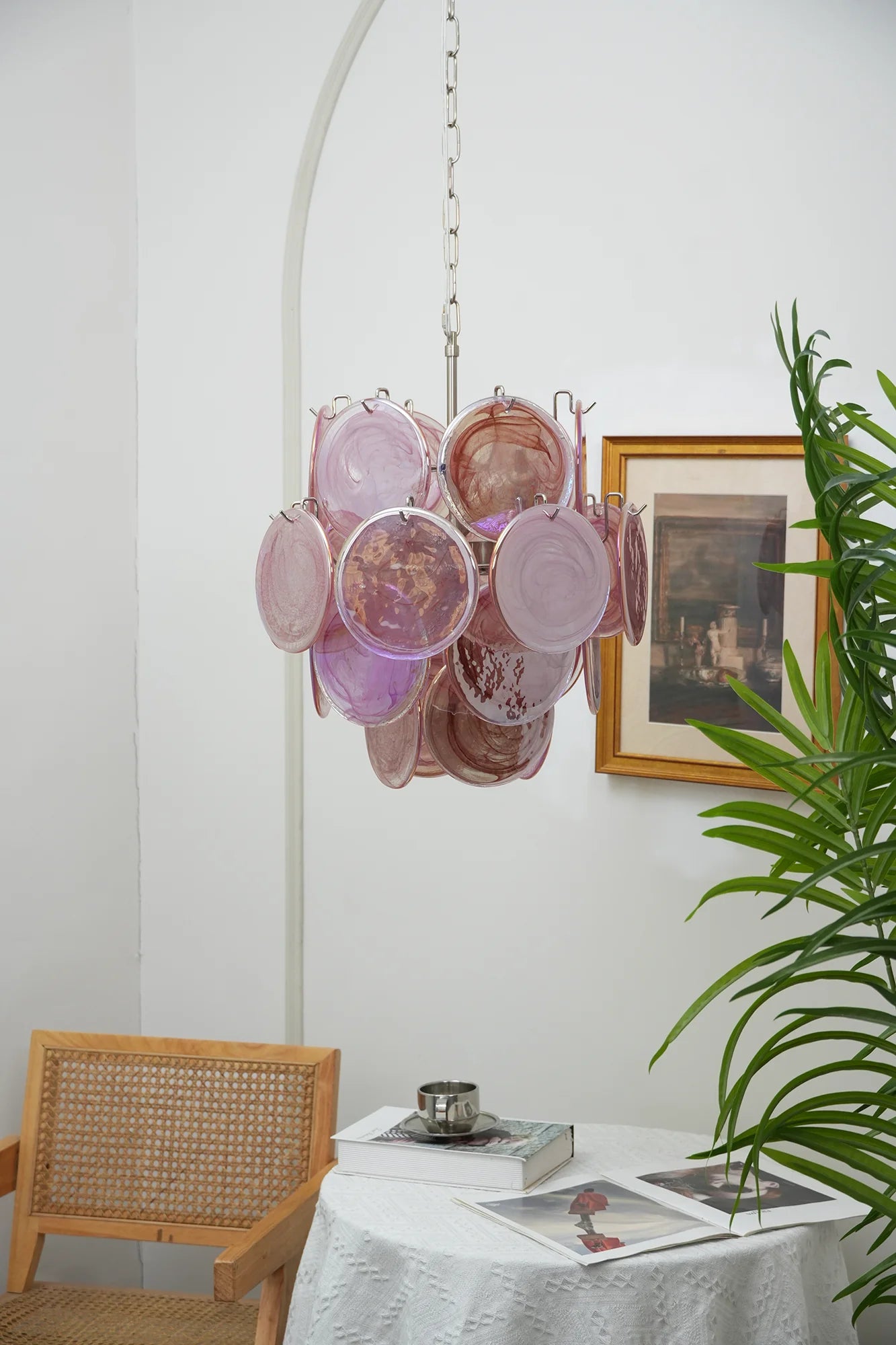 Vintage Murano Pink Glass Disks Chandelier - Nuvé