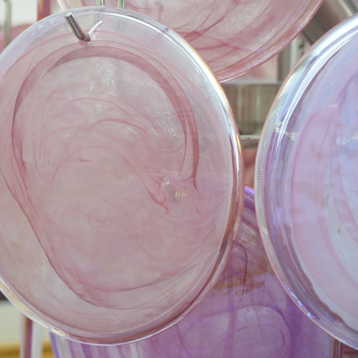 Vintage Murano Pink Glass Disks Chandelier - Nuvé