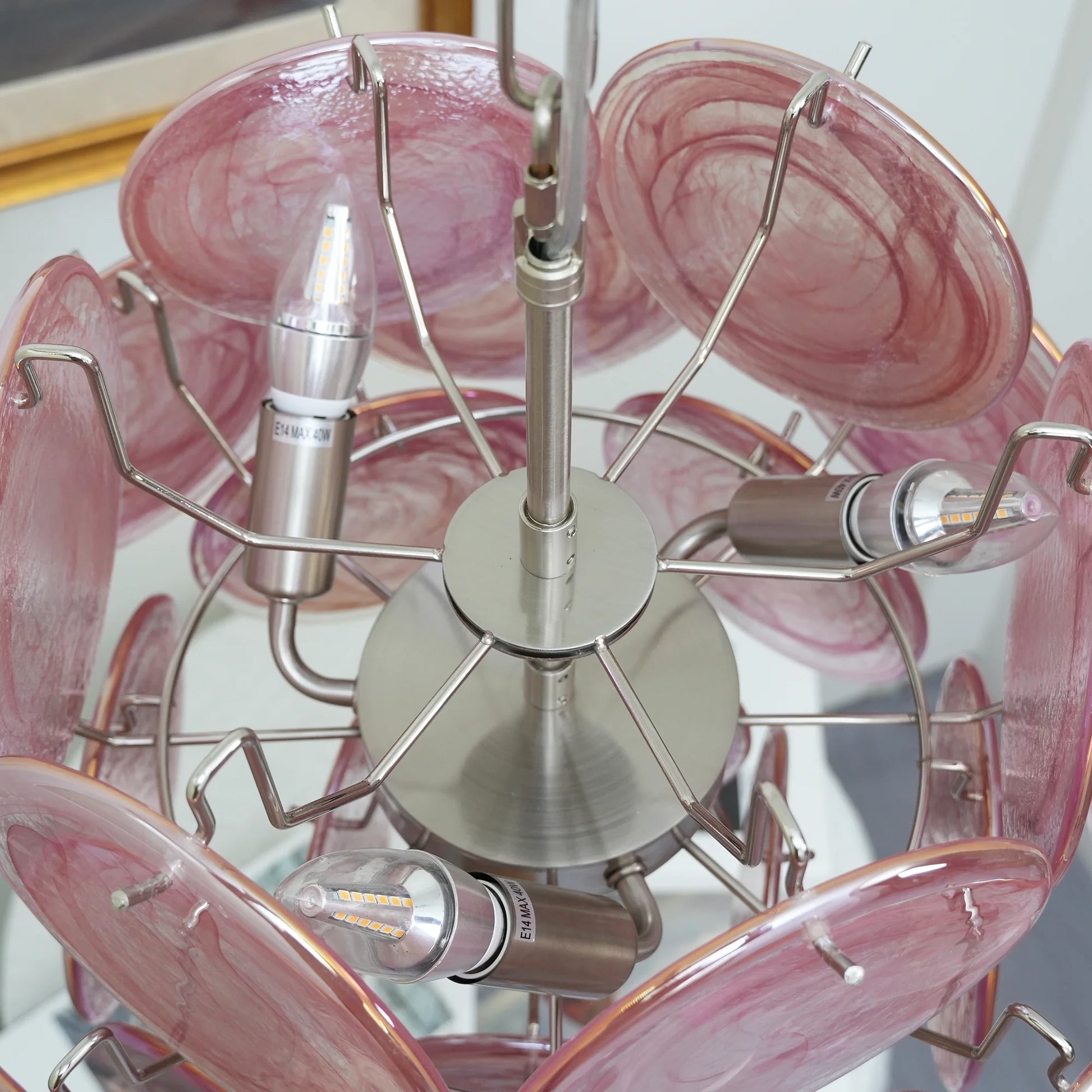 Vintage Murano Pink Glass Disks Chandelier - Nuvé