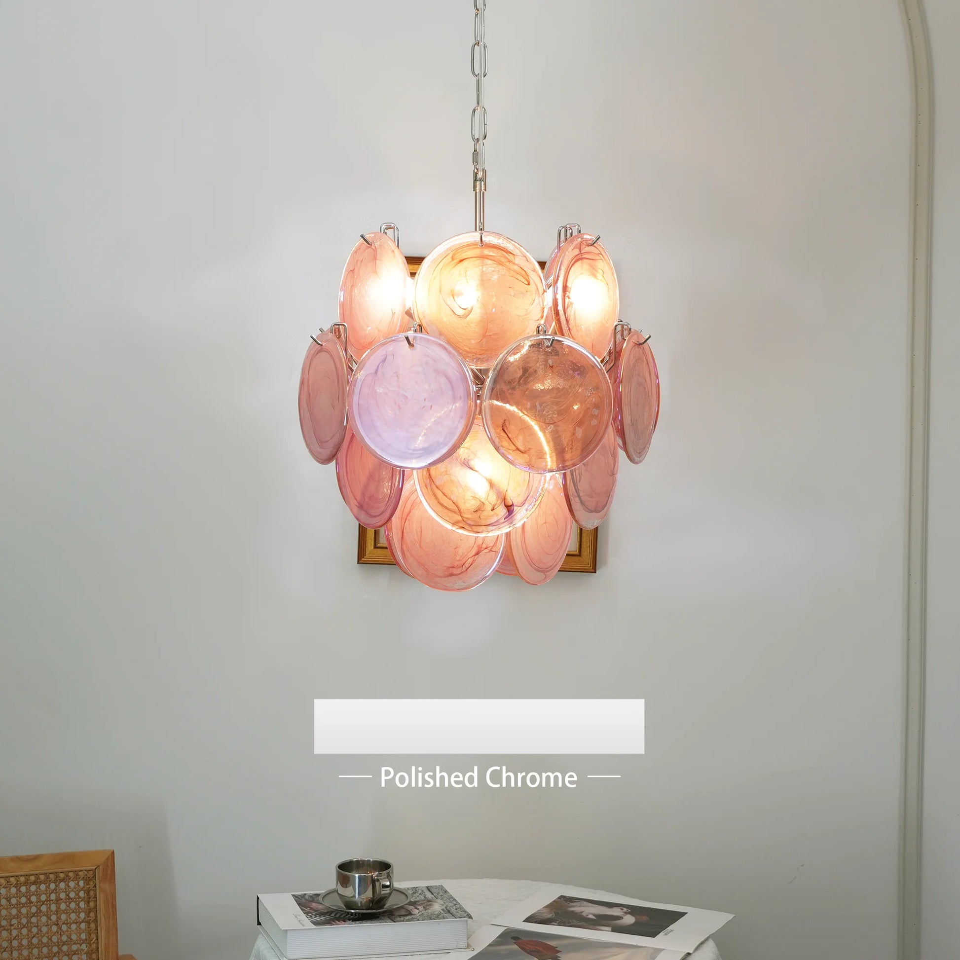 Vintage Murano Pink Glass Disks Chandelier - Nuvé