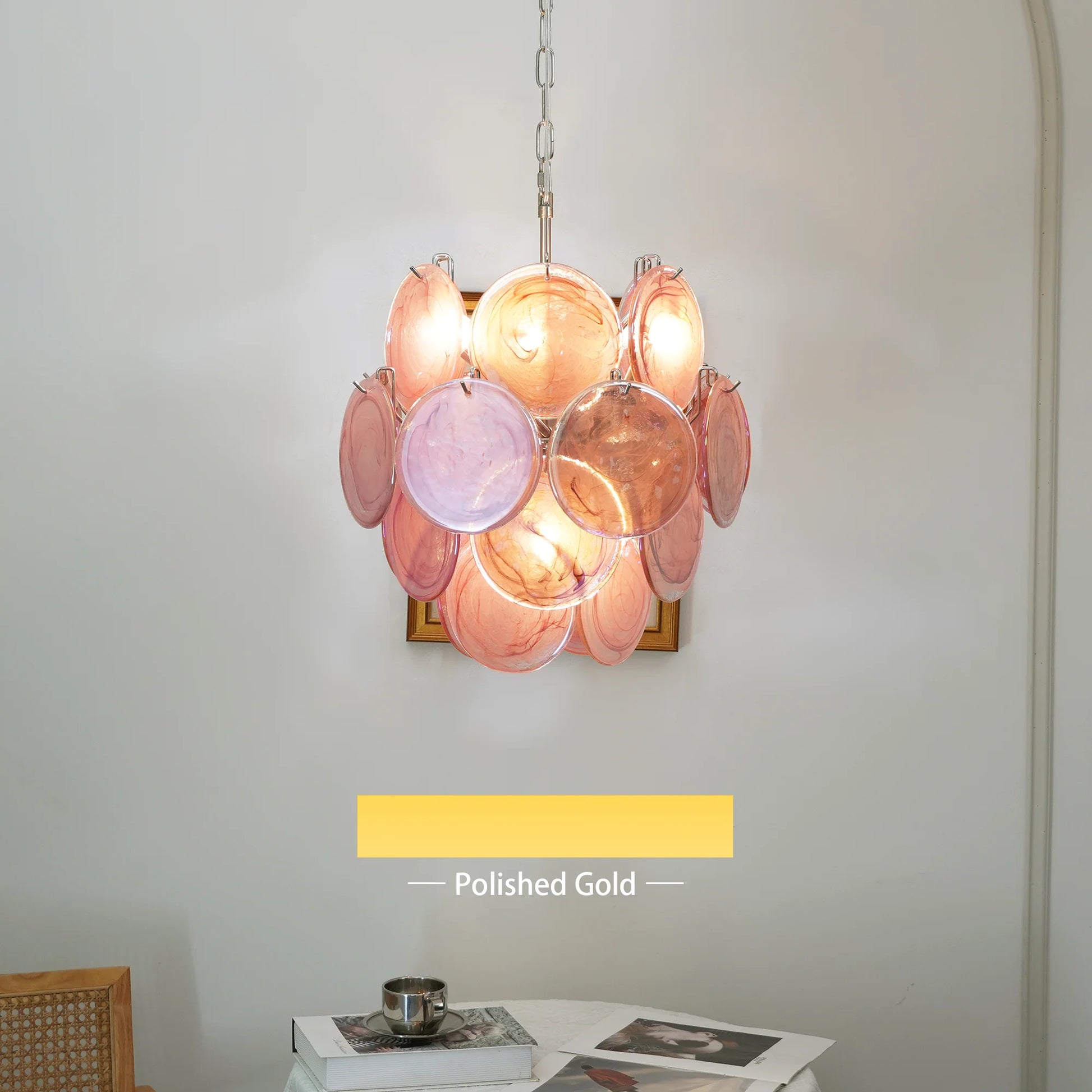 Vintage Murano Pink Glass Disks Chandelier - Nuvé