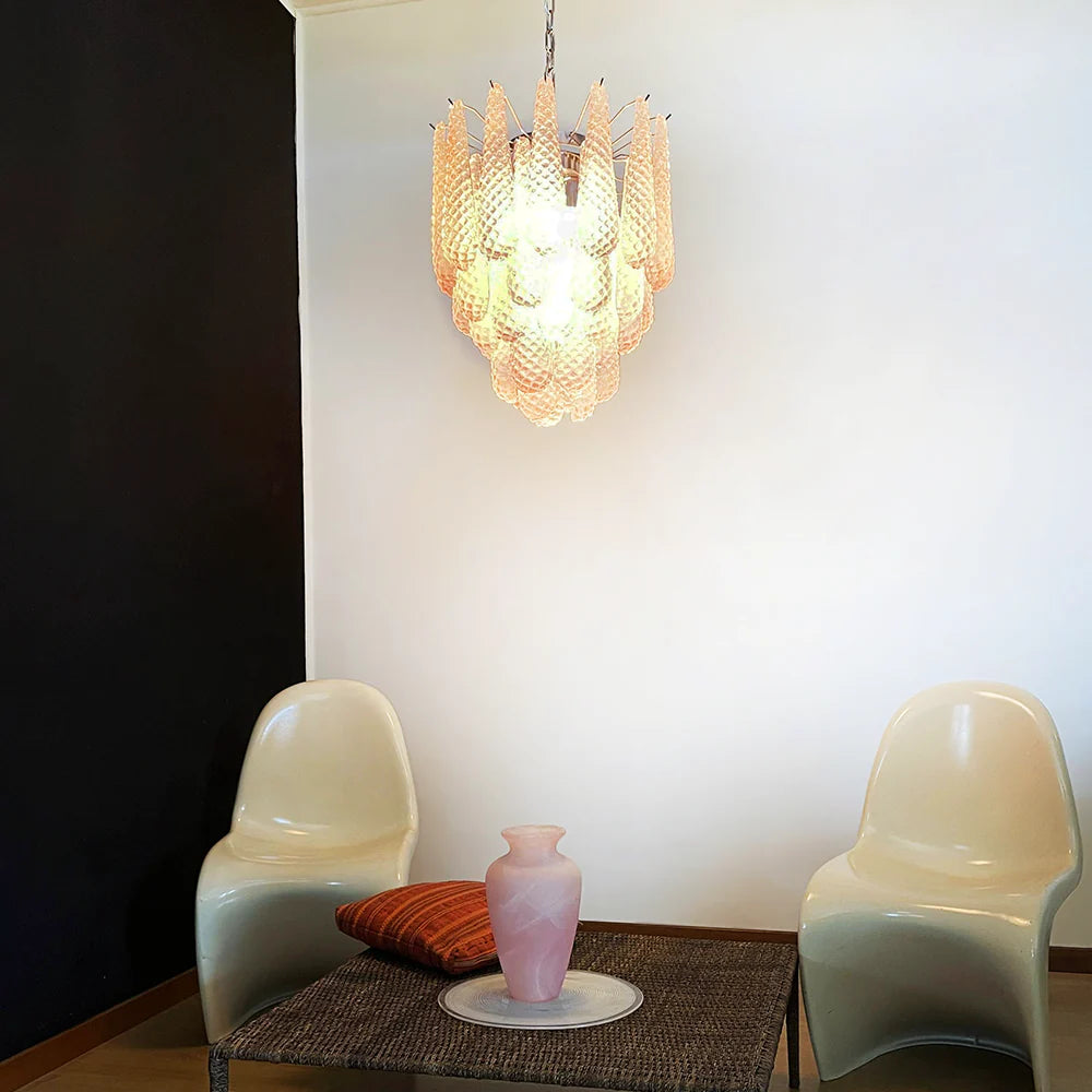 Vintage Murano Pink Glass Petals Chandelier - Nuvé