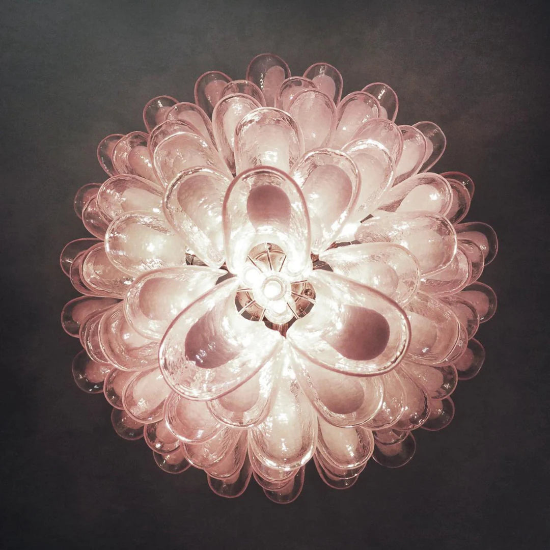 Vintage Murano Pink Glass Petals Chandelier - Nuvé