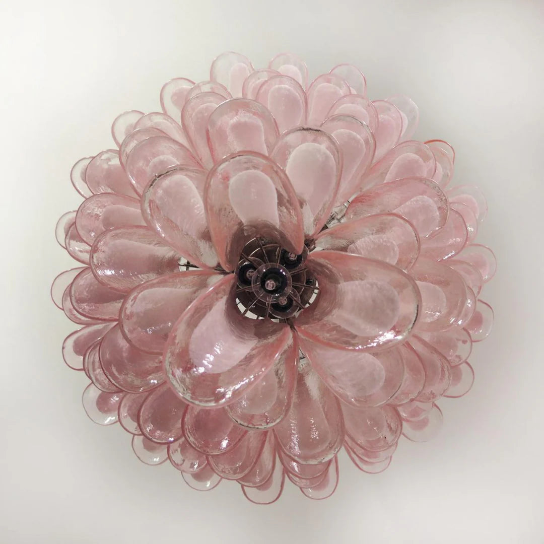 Vintage Murano Pink Glass Petals Chandelier - Nuvé