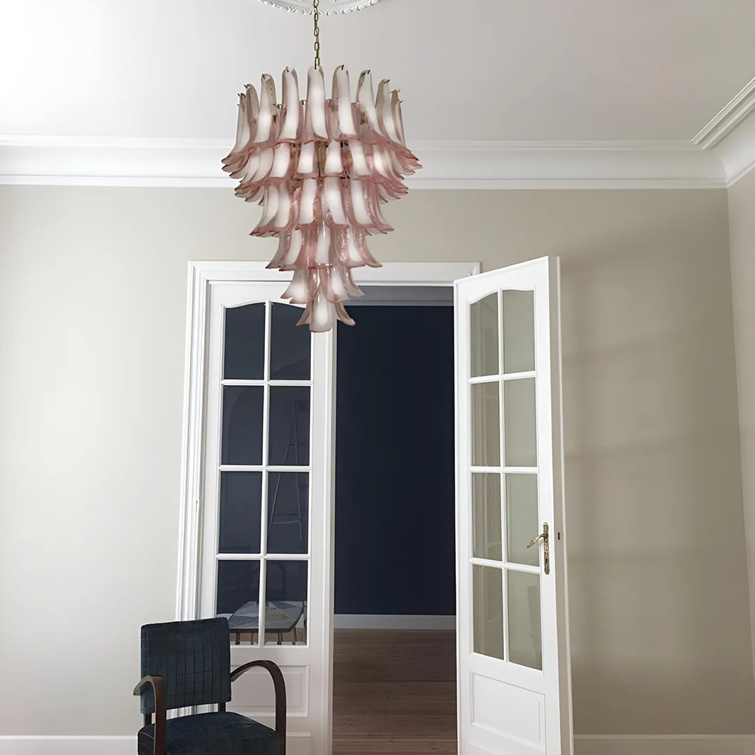 Vintage Murano Pink Glass Petals Chandelier - Nuvé