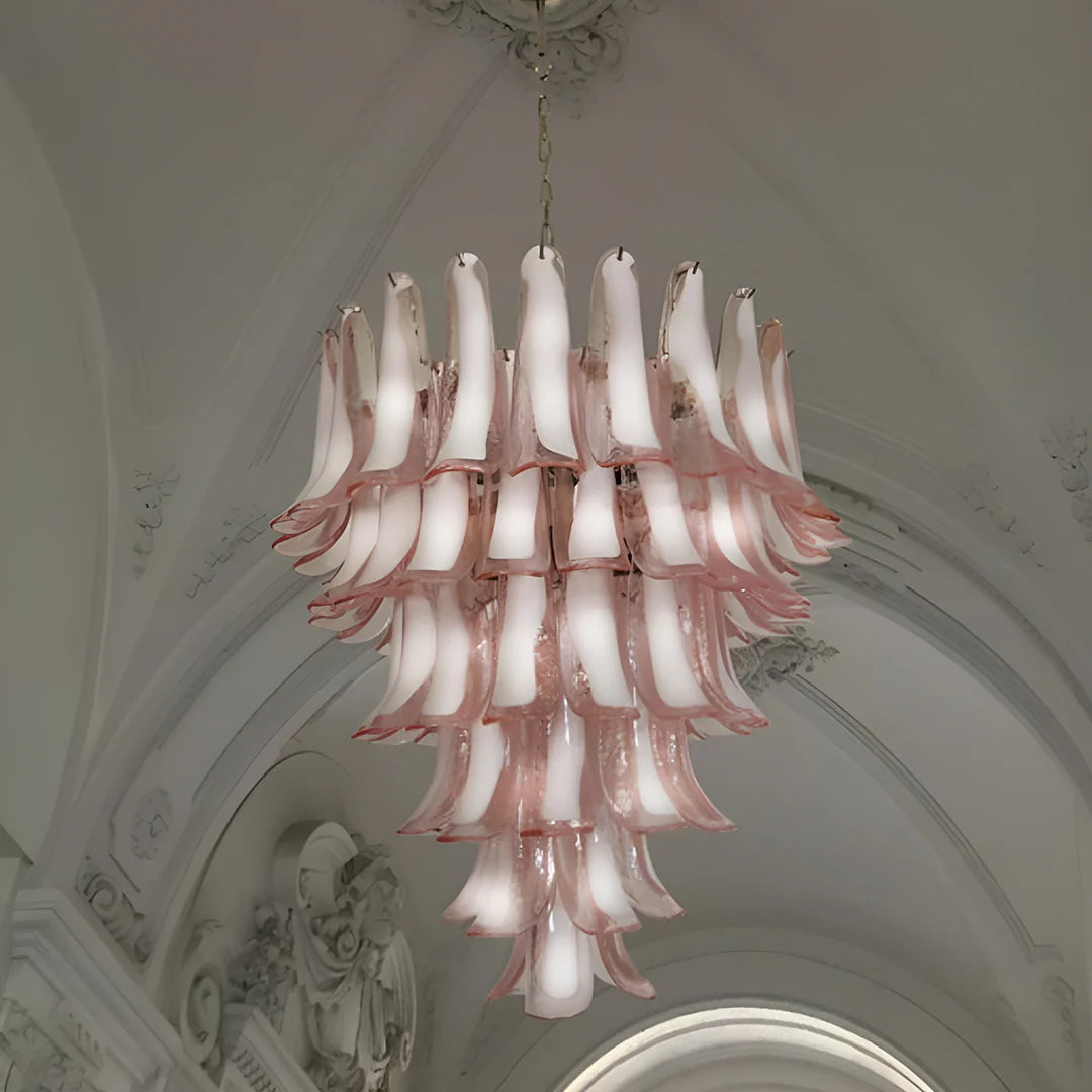 Vintage Murano Pink Glass Petals Chandelier - Nuvé
