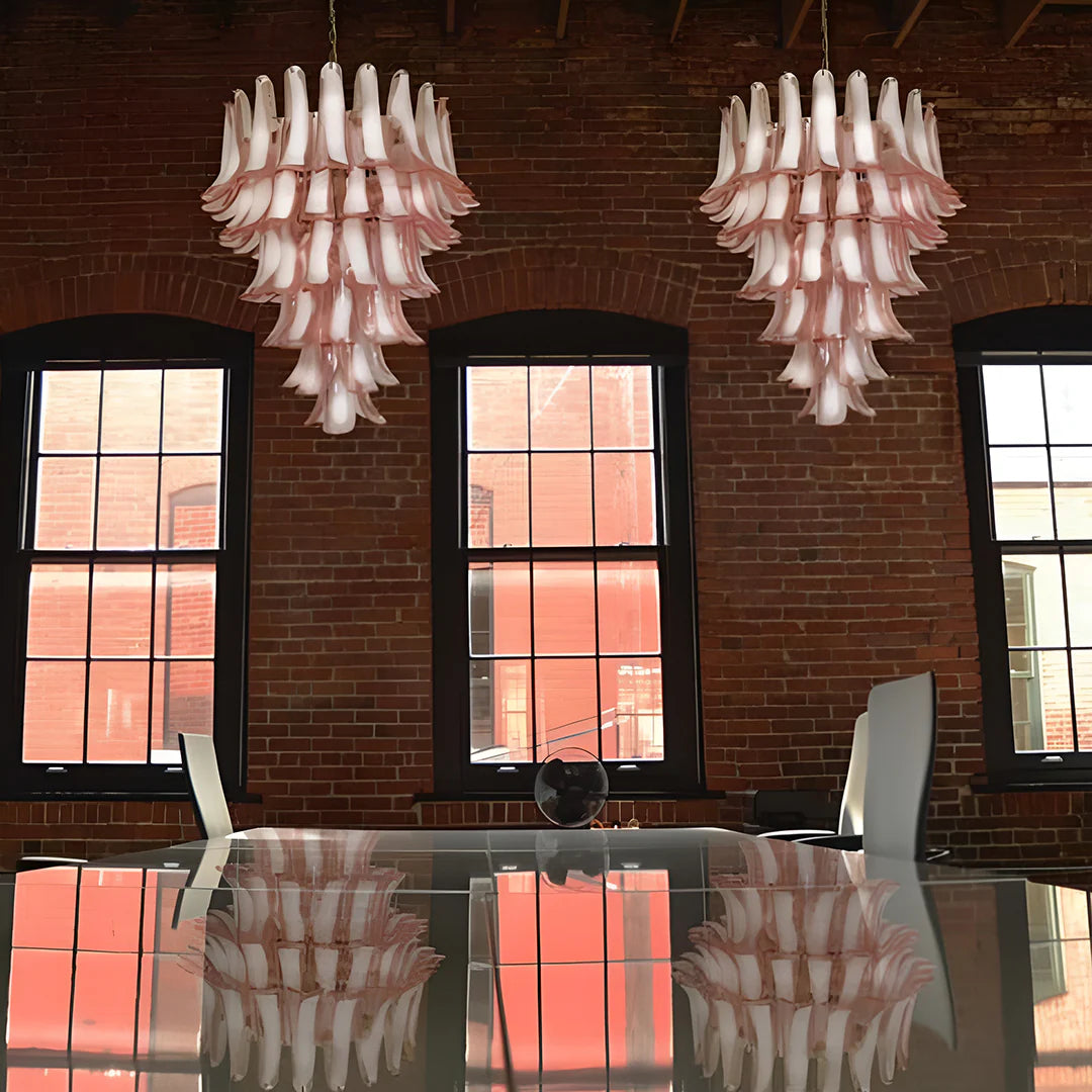 Vintage Murano Pink Glass Petals Chandelier