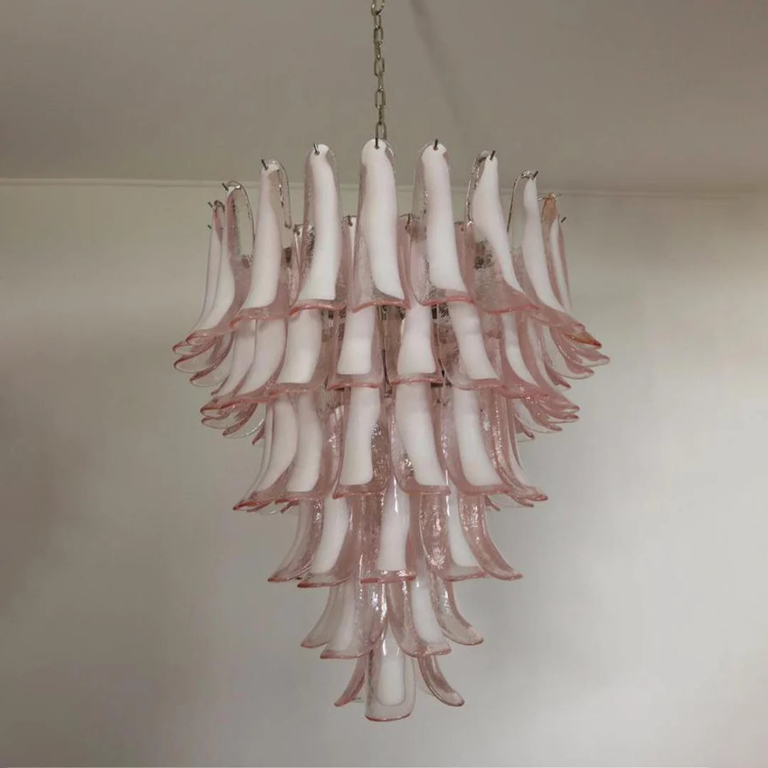 Vintage Murano Pink Glass Petals Chandelier - Nuvé