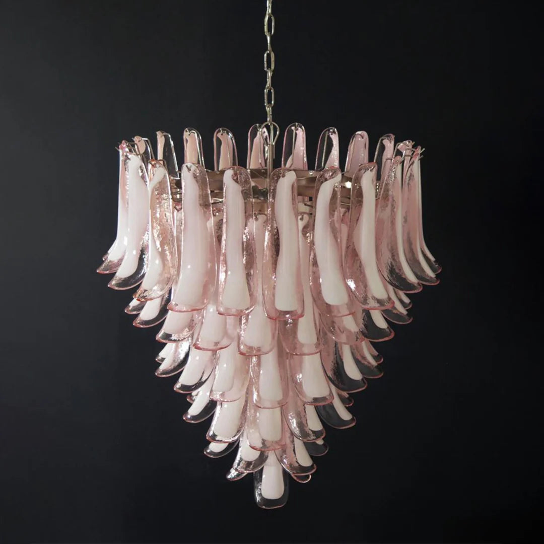 Vintage Murano Pink Glass Petals Chandelier