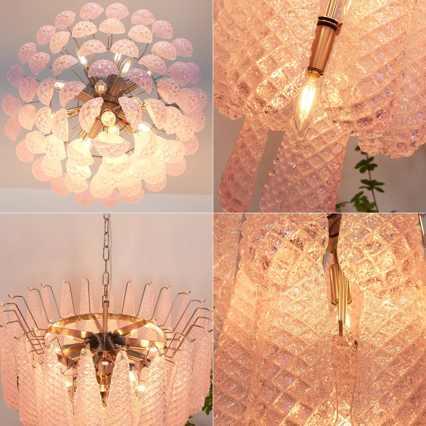 Pink Murano Petal Drop Glass Chandelier - Nuvé