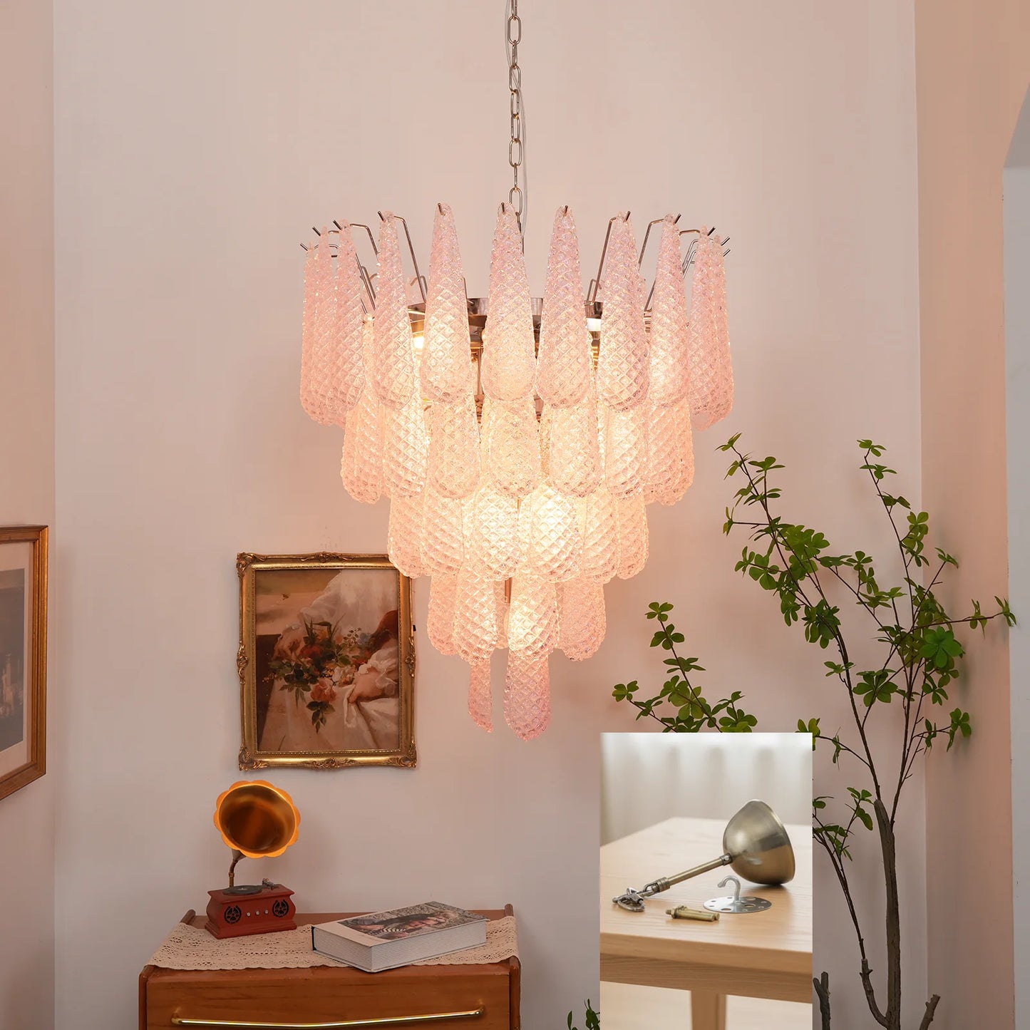 Pink Murano Petal Drop Glass Chandelier - Nuvé