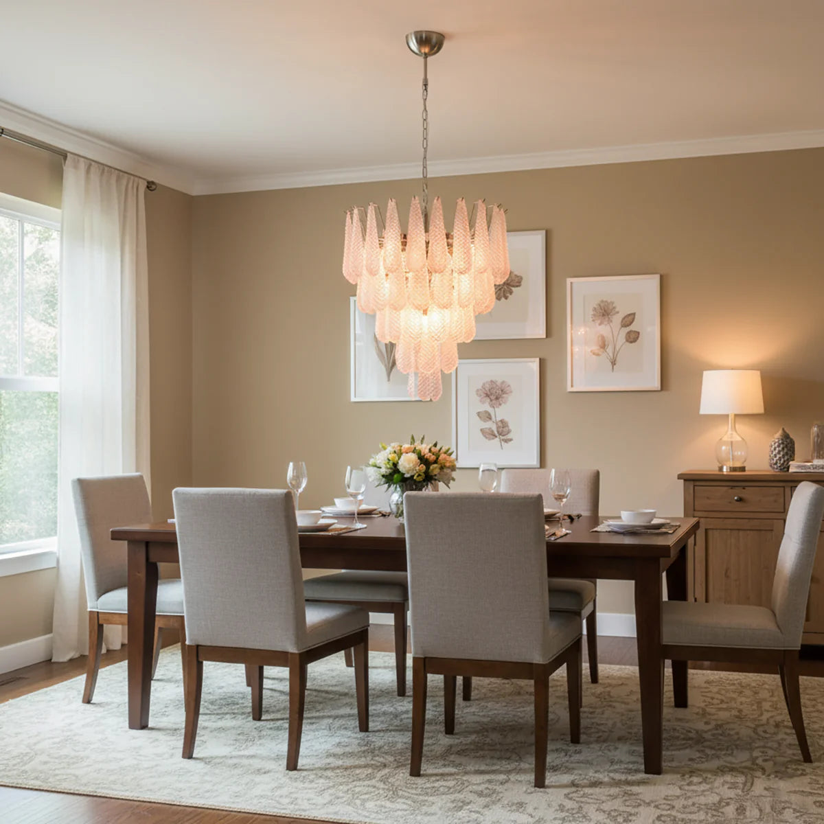 Pink Murano Petal Drop Glass Chandelier - Nuvé