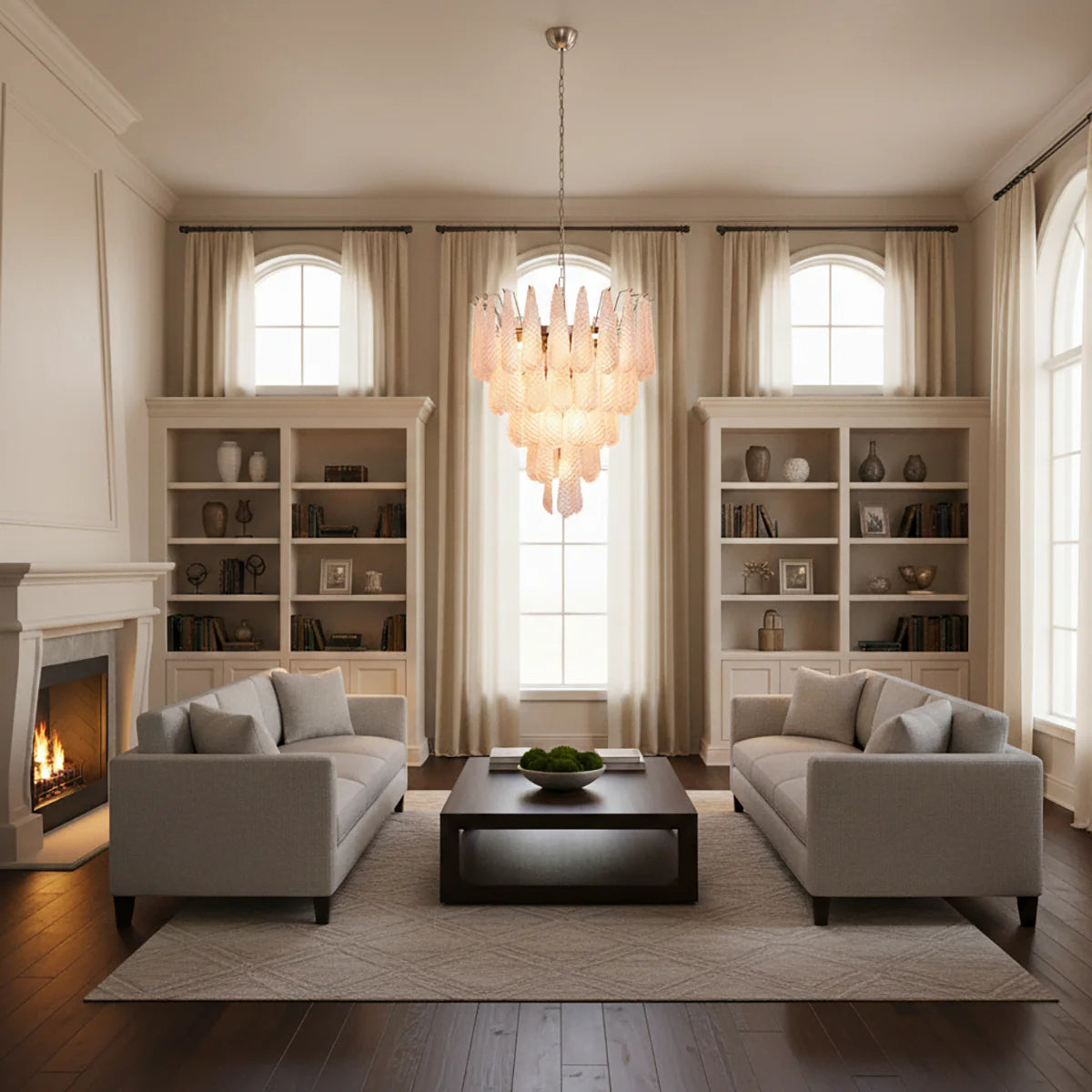 Pink Murano Petal Drop Glass Chandelier - Nuvé